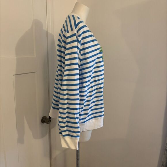 Lilly Pulitzer size Large Beaded Palm Tree Striped Beach Pullover Crewneck - Picture 2 of 7